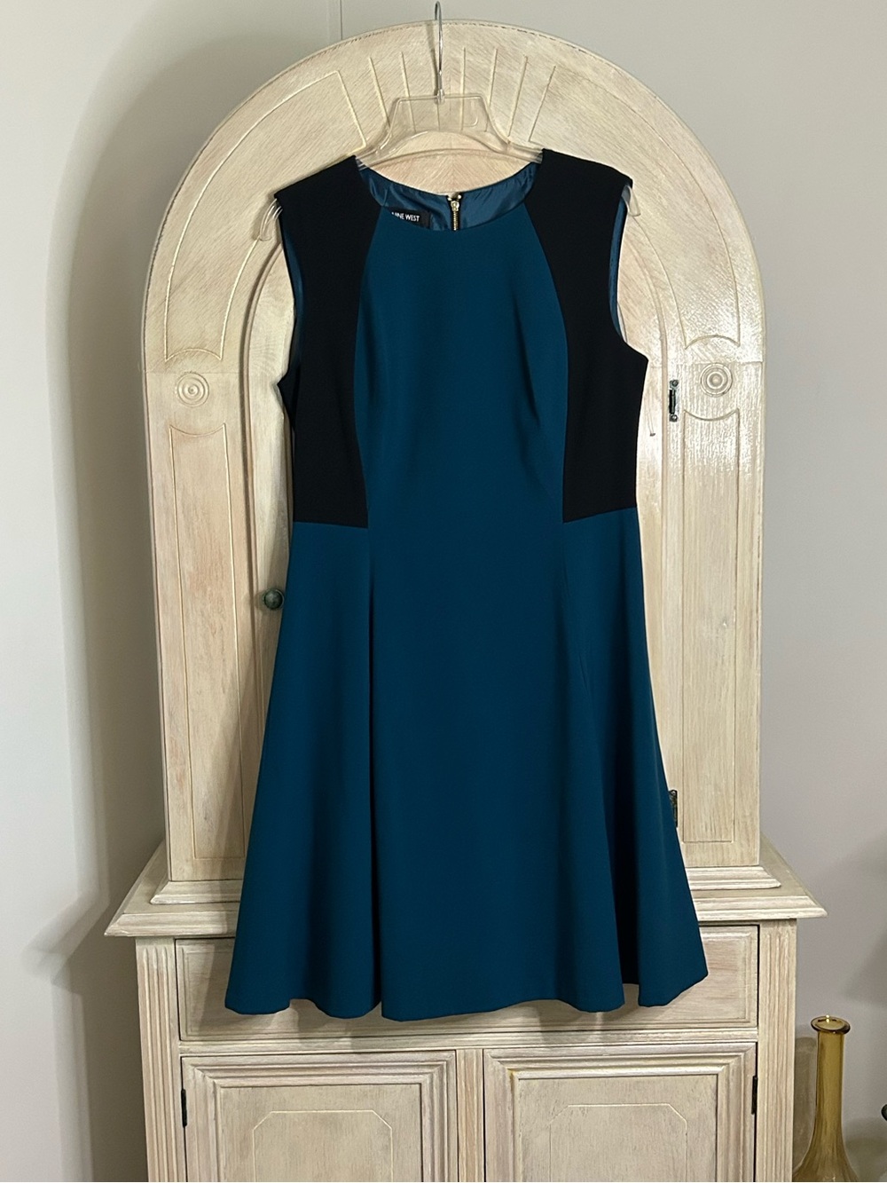 Nine West Teal Sleeveless A-Line Dress with Black Panels - Picture 5 of 12